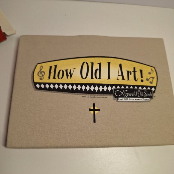 Large Grateful Old Souls How Old I Art Hymnal Tan T-Shirt Size L Christian - Picture 2 of 9